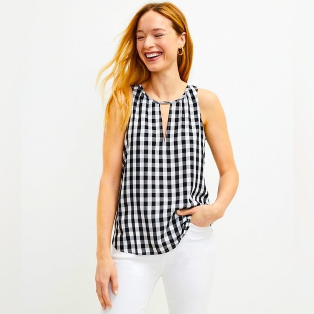 Loft Gingham Tie-Back Keyhole Tank